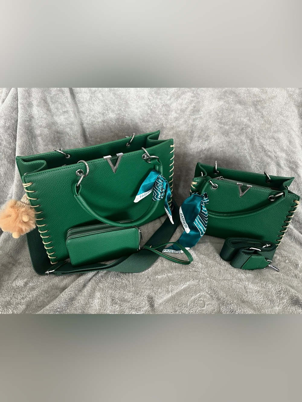New Three Piece Green Tote, Crossbody & Wallet Set